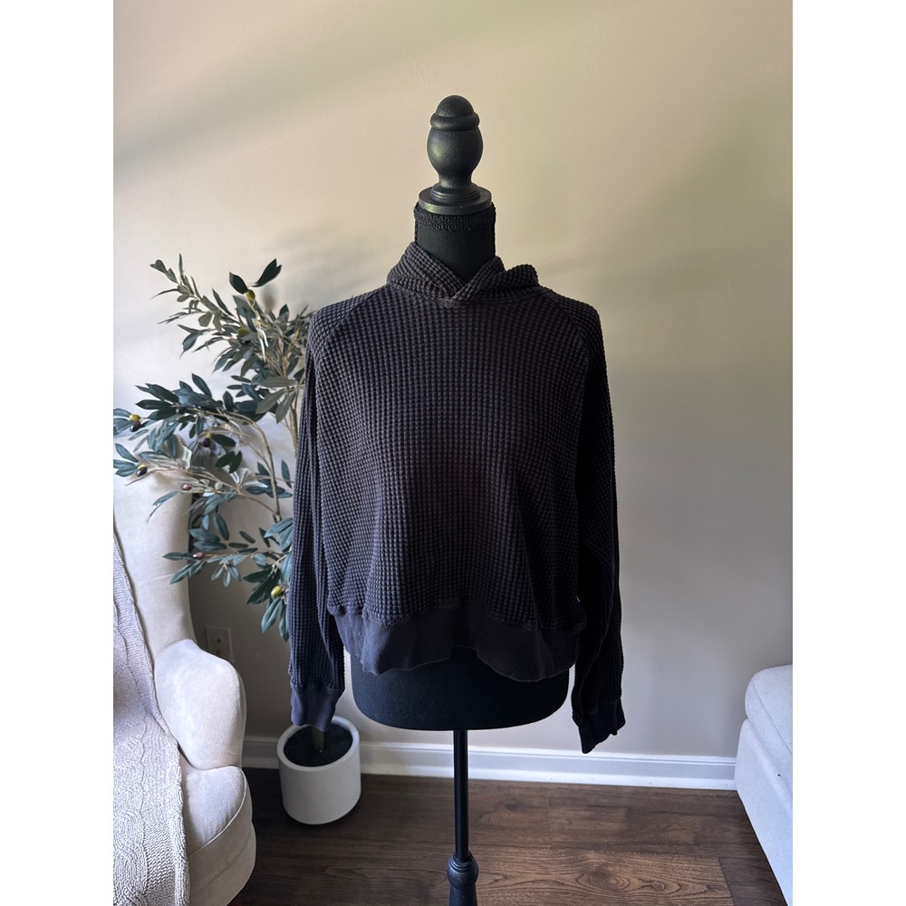 The North Face Womens Charcoal Grey Waffle Knit Thermal Pullover Hoodie Small